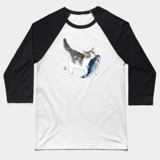 Cat and fish Baseball T-Shirt